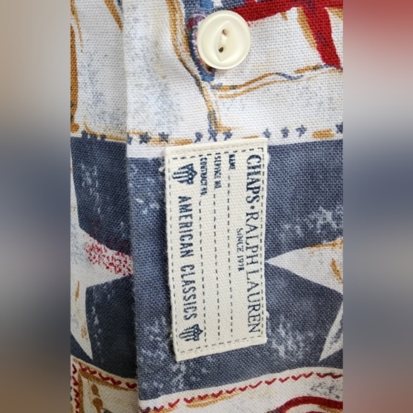 SMALL men Chaps RALPH LAUREN American Flag patriotic button short sleeve shirt - Picture 6 of 15